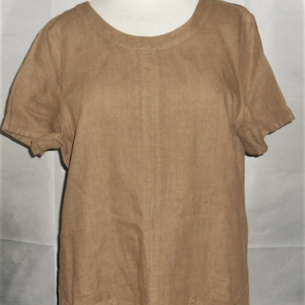 Hot Cotton Dress L 100% Linen Shift Brown